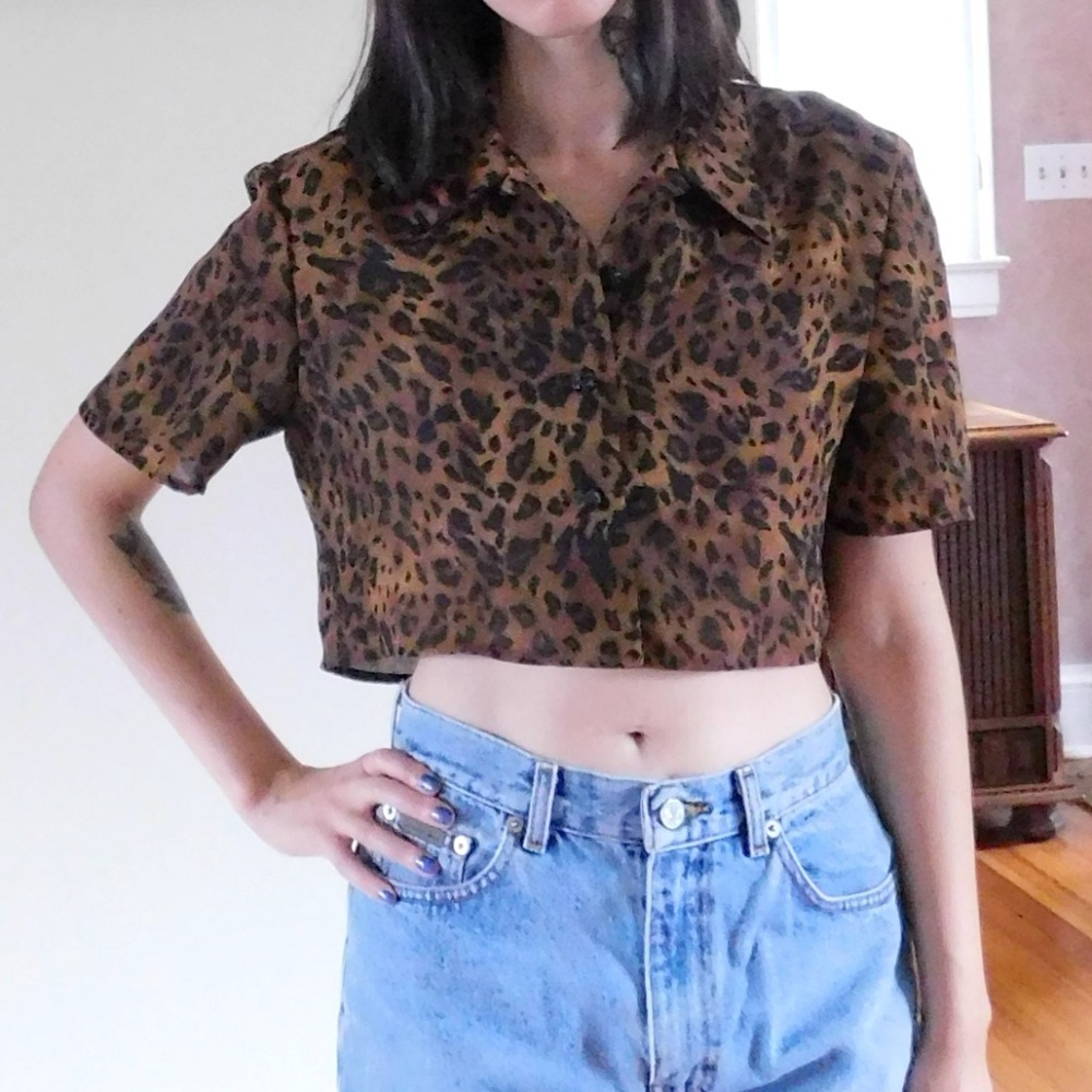 90s sheer croppped button up shirt